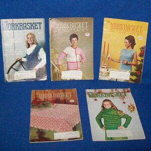 5 Vintage Workbasket Home Arts Magazines 1960s 1970s Crochet & Knitting Crafts